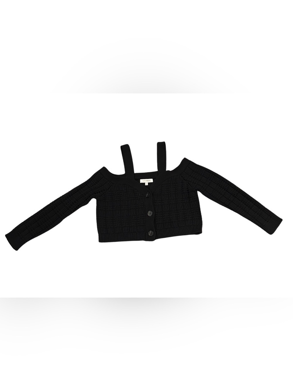 INTERMIX Cold Shoulder Cropped Knit Cardigan Sweater | Black | Size M
